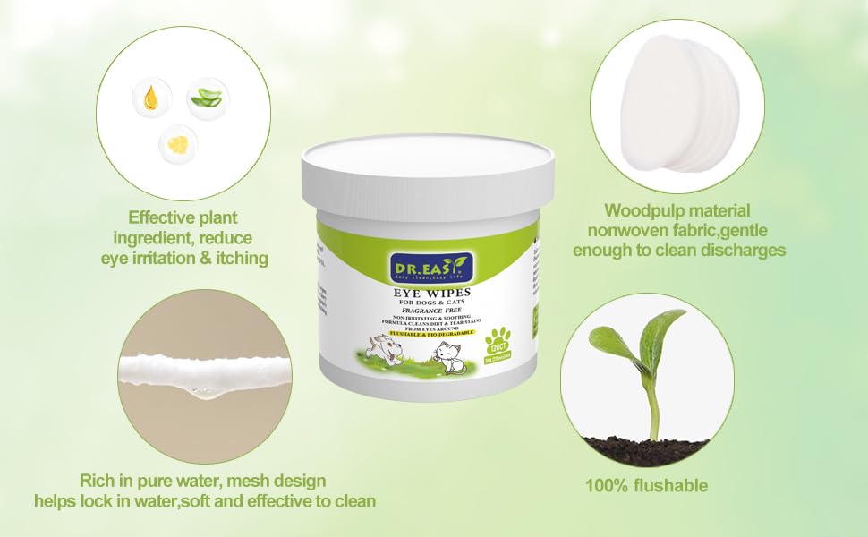 DR.EASY Lingettes Yeux Animaux – Formule à base de plantes, douceur naturelle.
