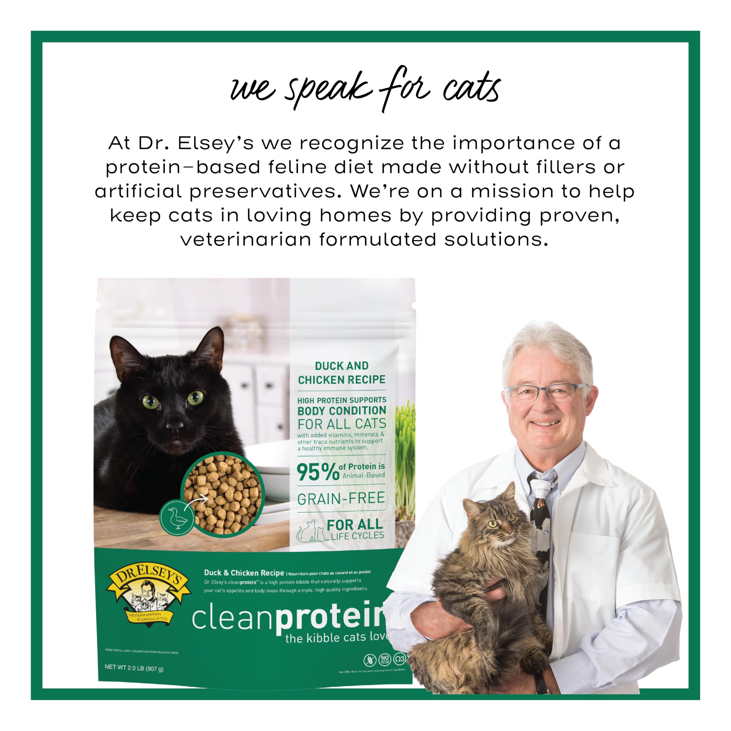 Dr. Elsey's Cleanprotein canard — label sans gluten souligne la qualité