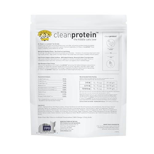 Chat mangeant dans un bol avec Dr. Elsey's Cleanprotein au poulet