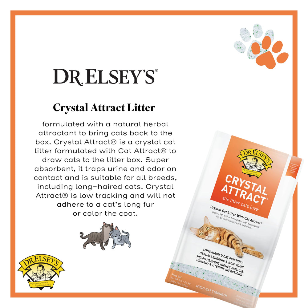 Dr. Elsey's Crystal Attract contient un attractif à base d'herbes hydrolysées.