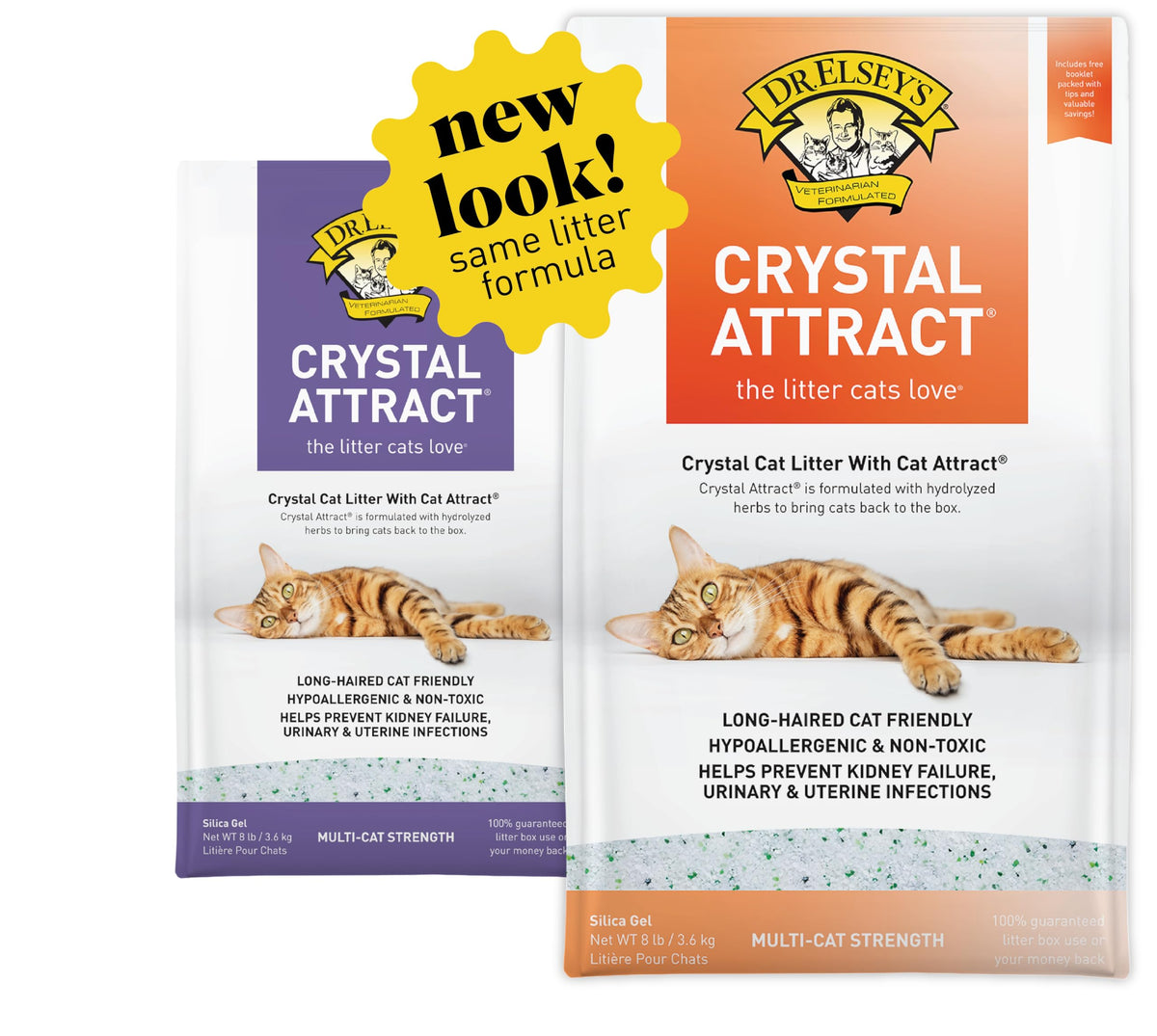 Dr. Elsey's Crystal Attract litière en silice attire les chats vers le bac.