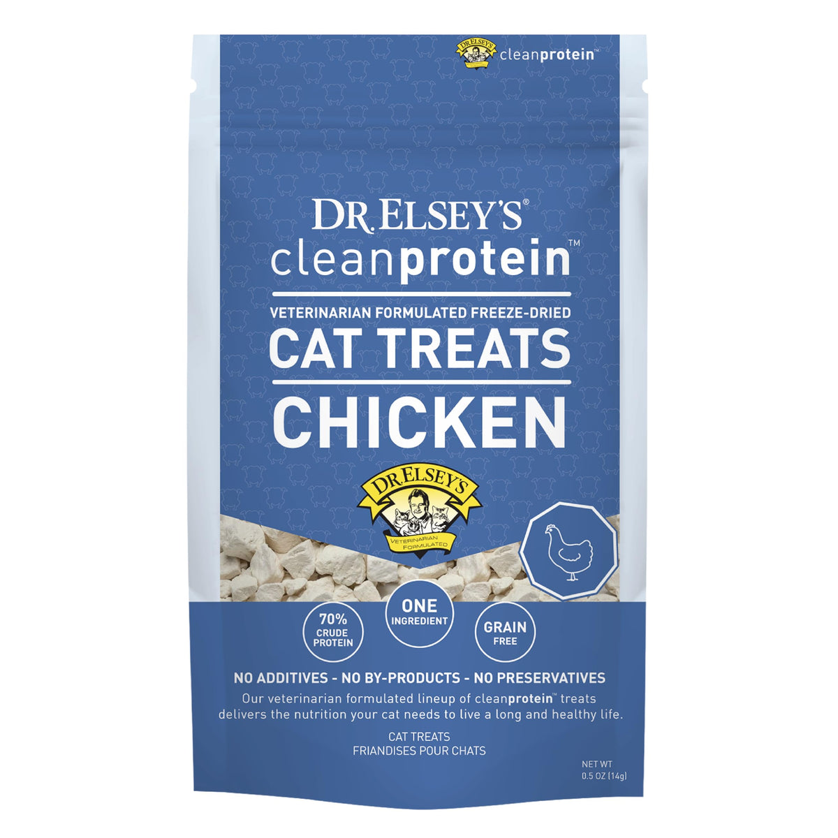 Dr. Elsey's friandise chat poulet seche en sachet pratique.