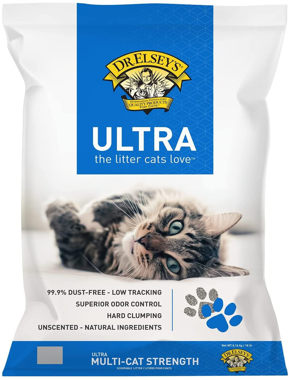 Dr. Elsey's Ultra sans parfum: grumeaux solides facilitant le nettoyage.
