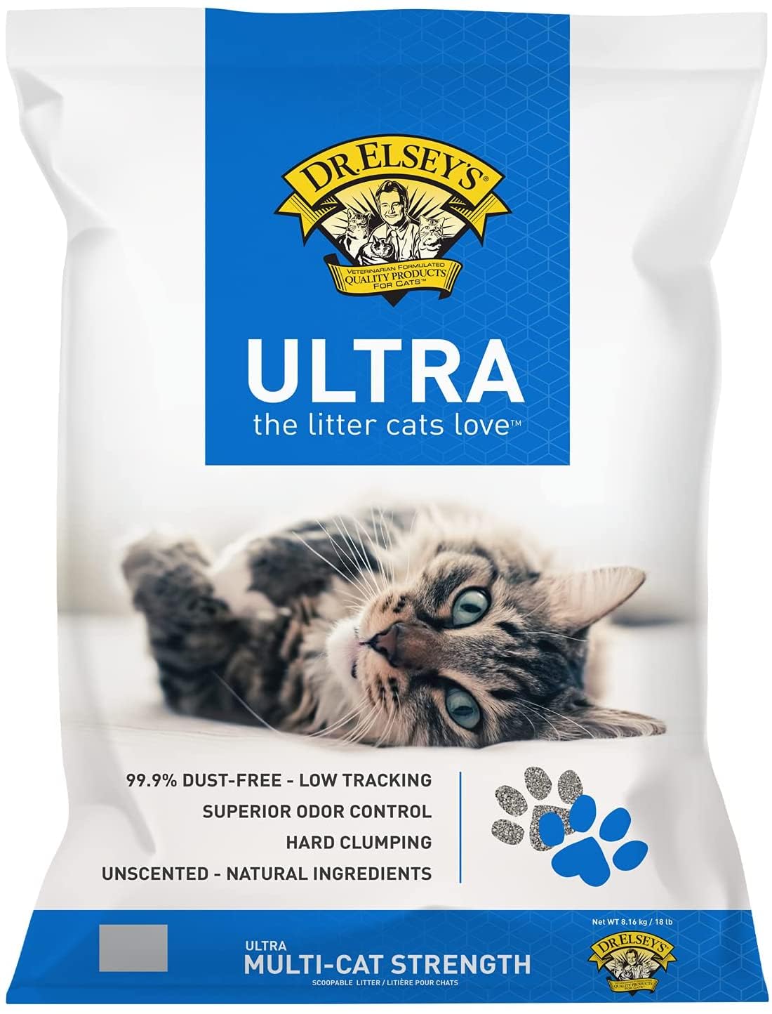Dr. Elsey's Ultra sans parfum: grumeaux solides facilitant le nettoyage.