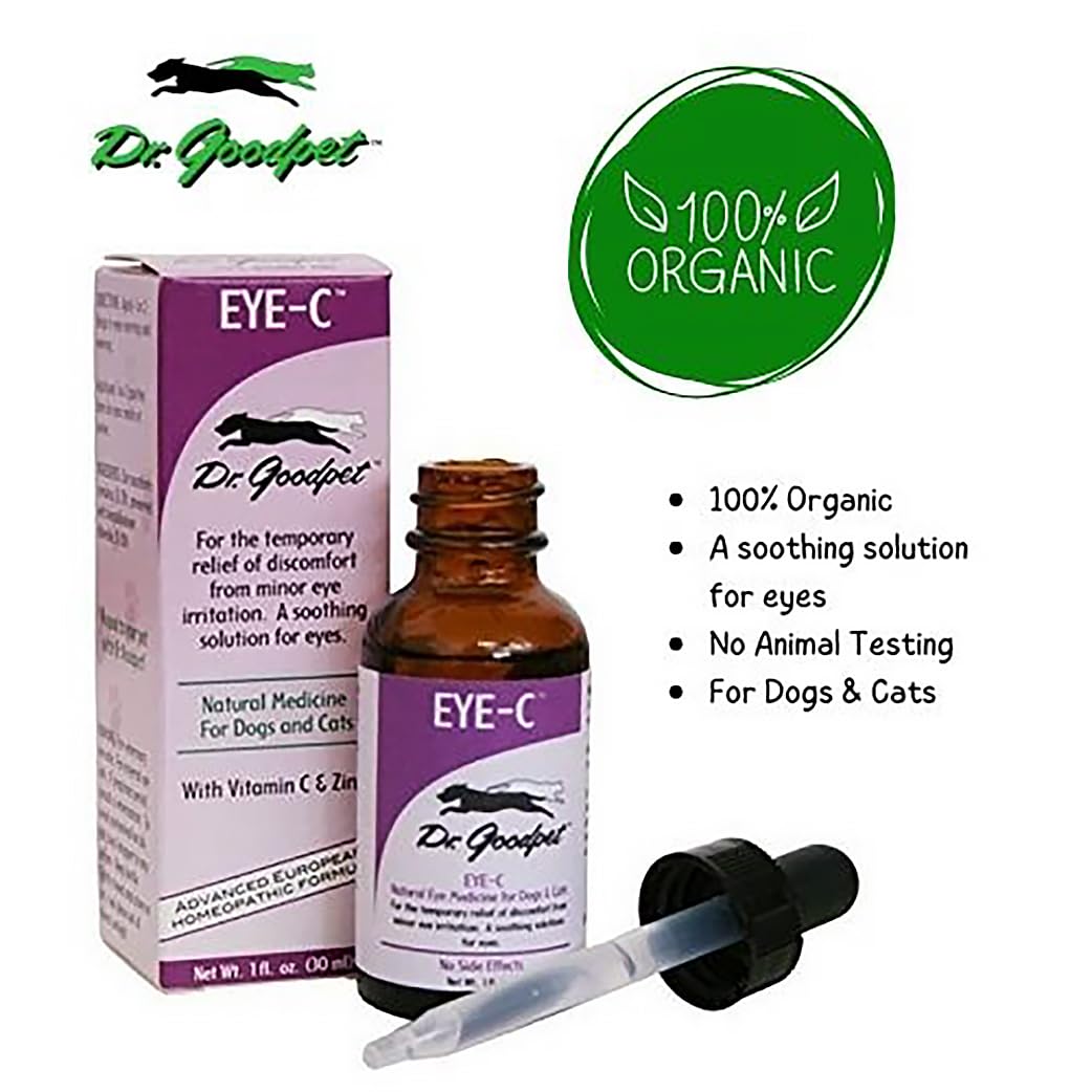 Dr. Goodpet gouttes pour yeux chiens et chats, usage quotidien pratique.
