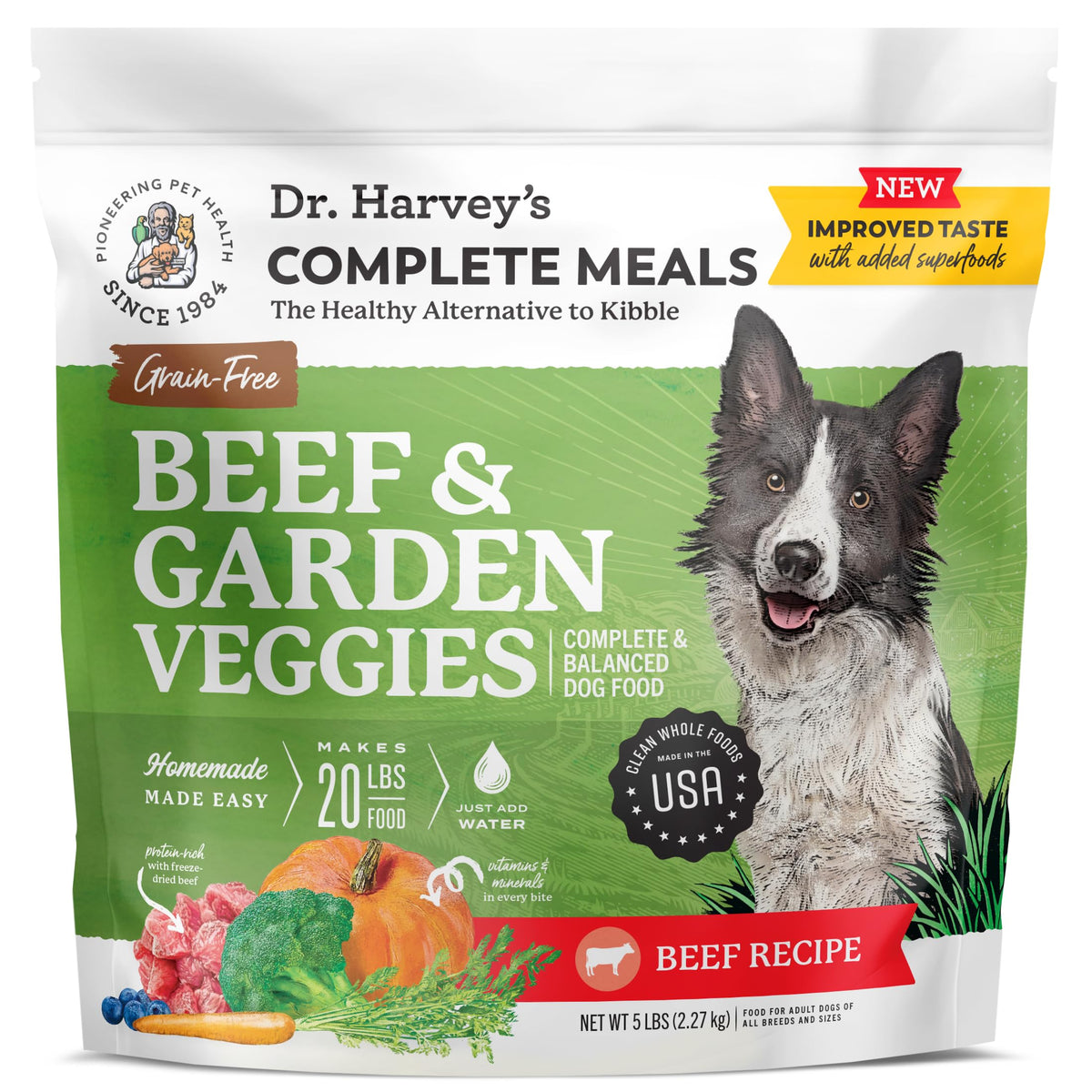 Dr. Harvey's Bœuf et légumes du jardin dans un sac, repas naturel pour chien.