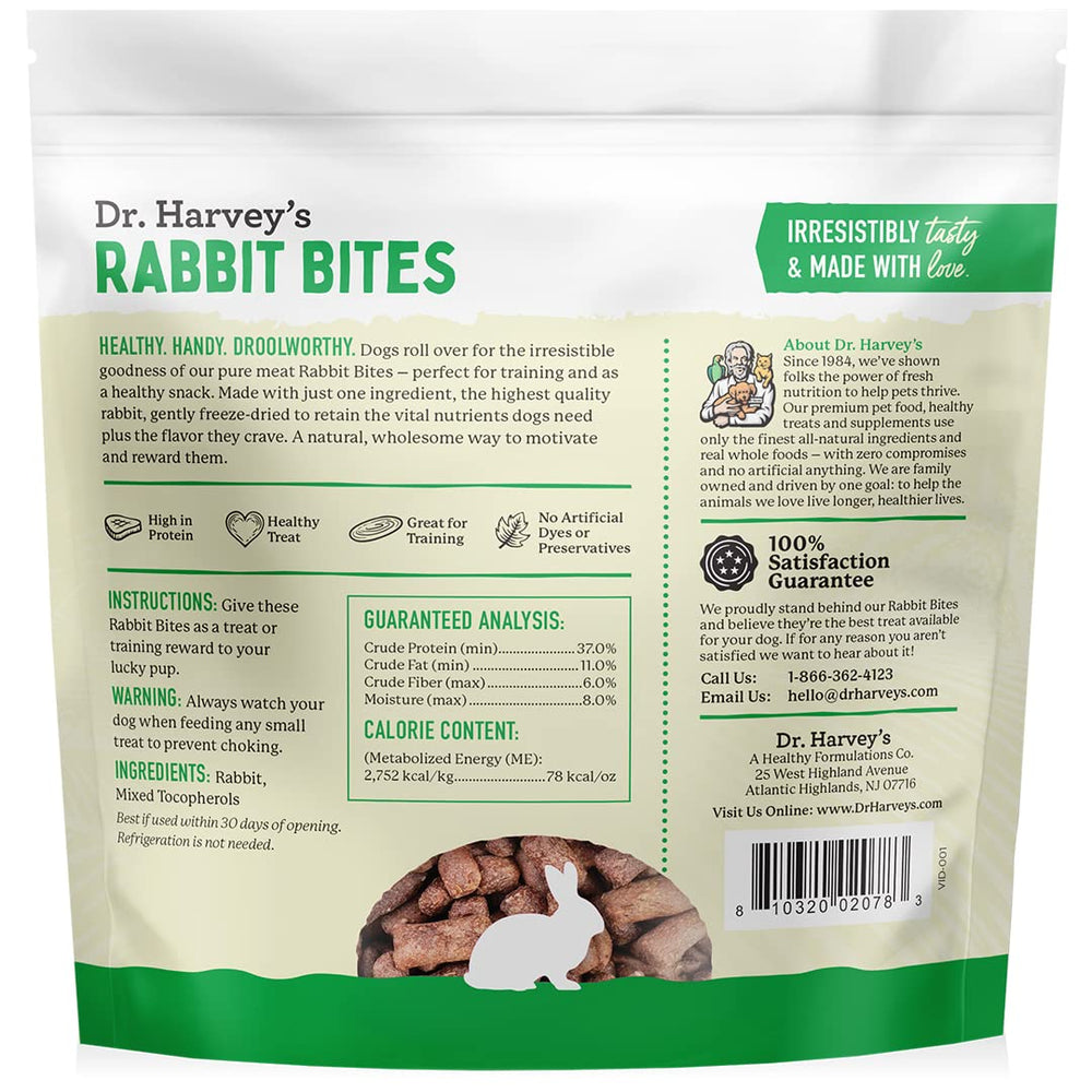 Dr. Harvey's bouchées lapin fabriqué aux Etats-Unis, qualité et traçabilité.