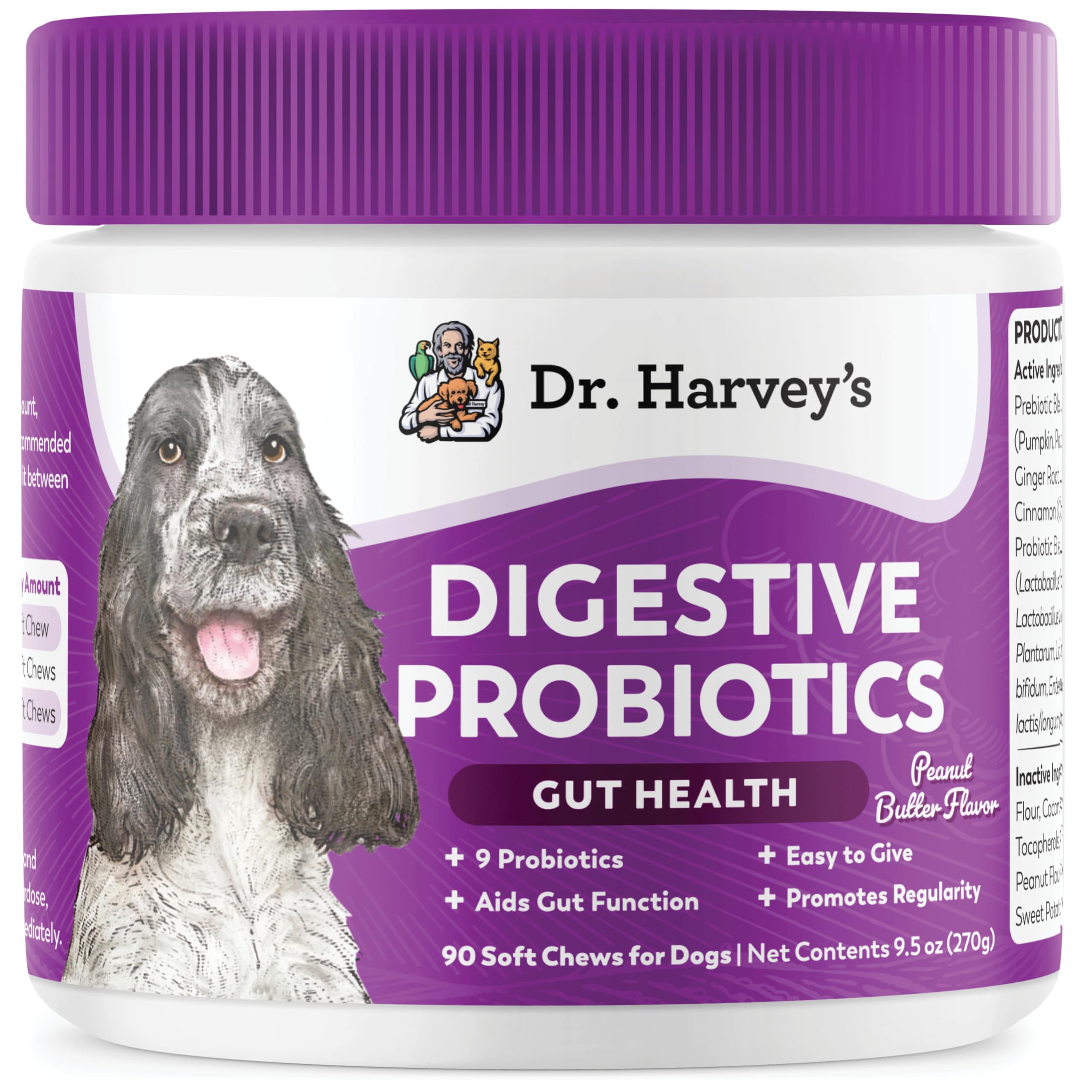 Gommes probiotiques Dr. Harvey's pour chiens – emballage pratique et usage quotidien.