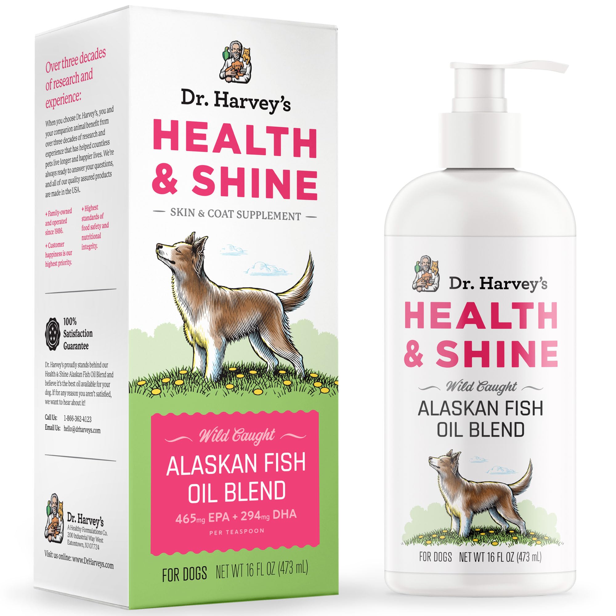 Dr. Harvey's Health & Shine: bouteille huile poisson Alaska avec pompe, dosage facile.