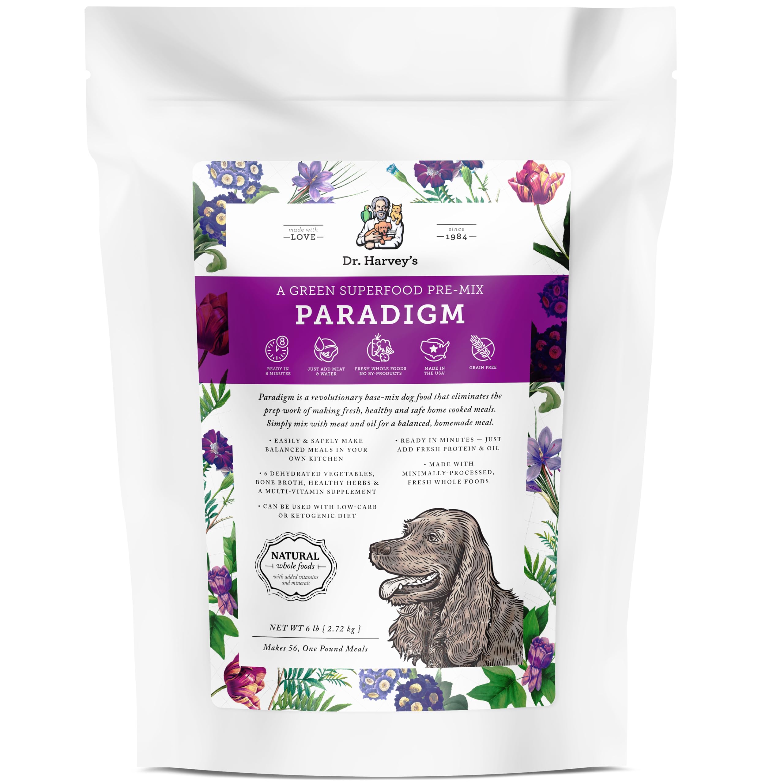 Dr. Harvey's Paradigm Base: légumes déshydratés visibles, soutien potentiel à une digestion équilibrée.