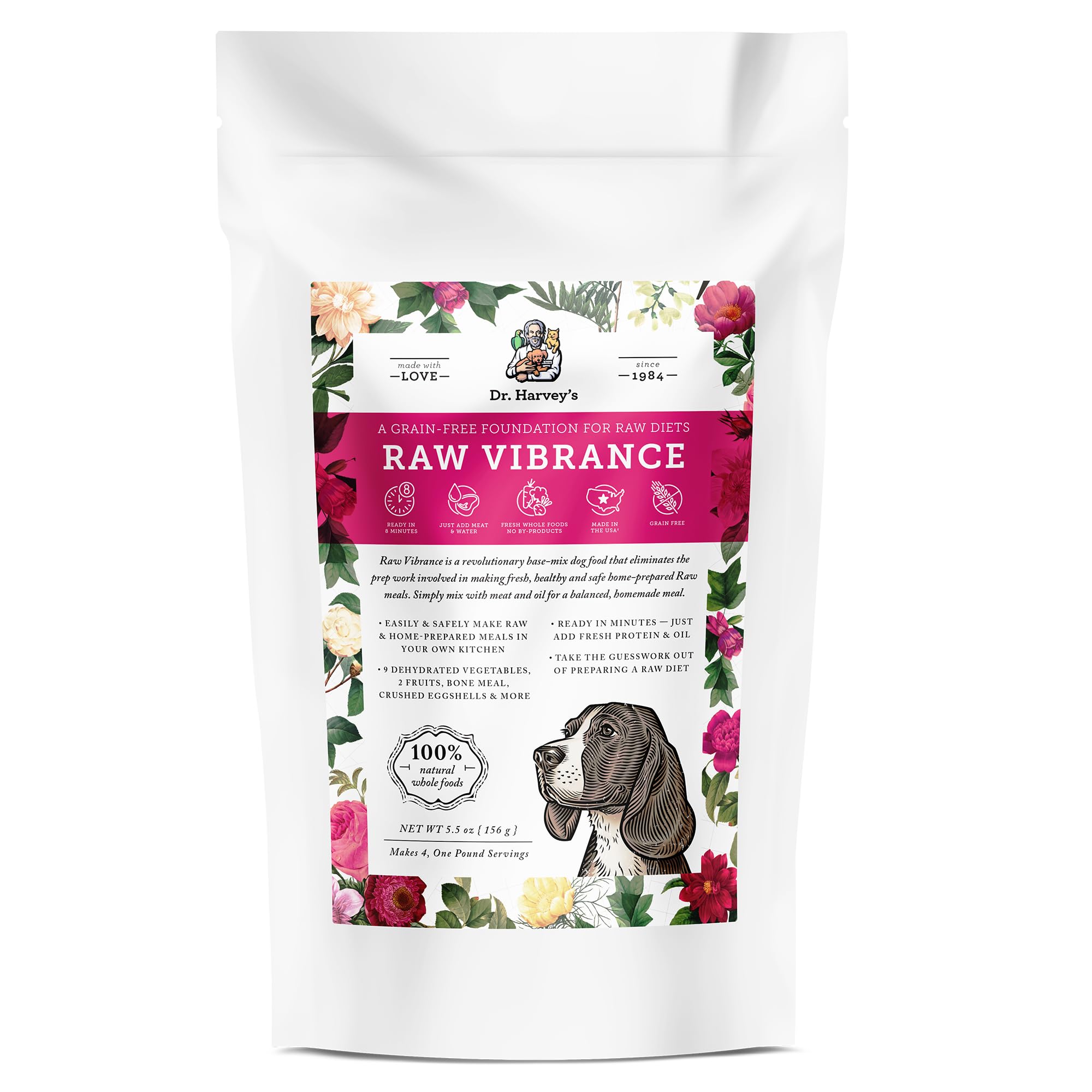 Dr. Harvey's Raw Vibrance : base sans céréales, nutritionnellement complète pour régime cru.