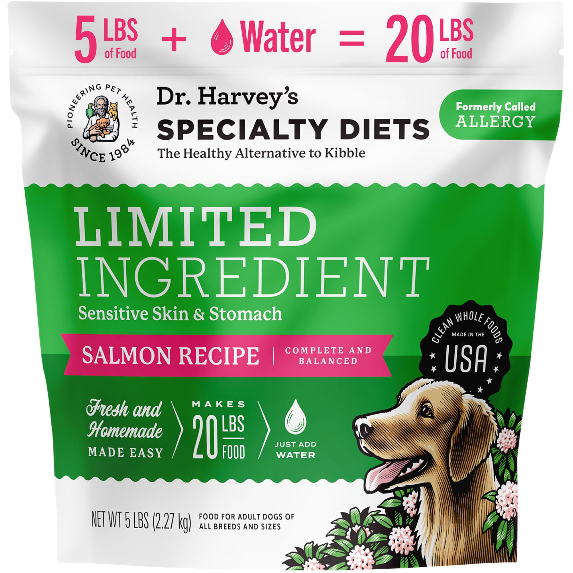 Emballage Dr. Harvey's Saumon Recette pour chiens sensibles et prêt à l’emploi