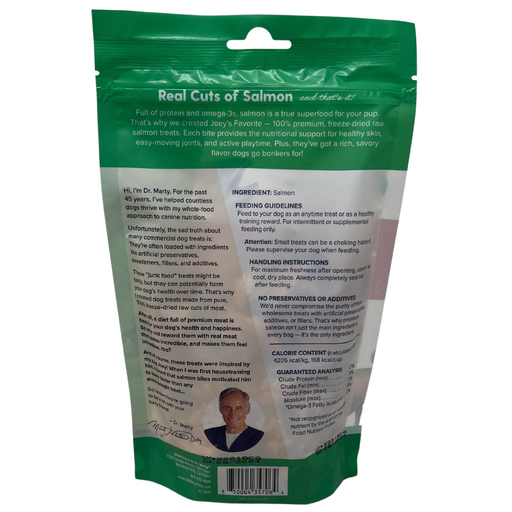 Friandise saumon lyophilisée Dr. Marty, idéale pour entraînement et récompense pratique.