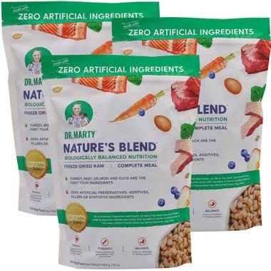 Nourriture lyophilisée Nature's Blend Dr. Marty, sachet de 16 oz, pratique pour déplacements.