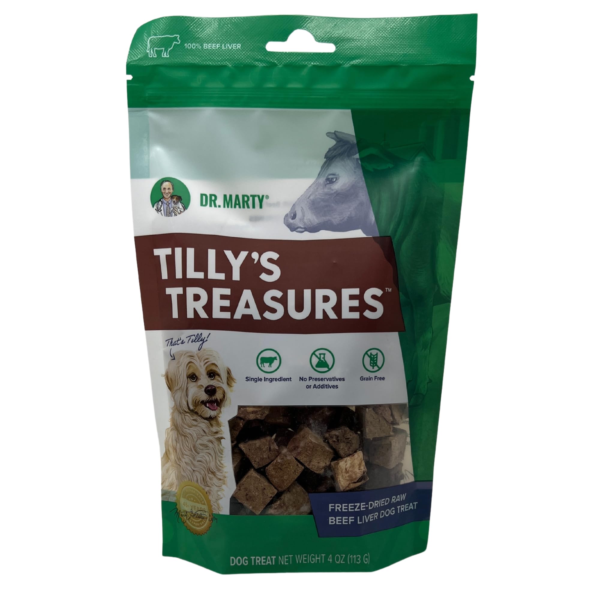 Dr. Marty Tilly's Treasures friandise foie de boeuf pour chien, parfaite récompense d'entraînement.
