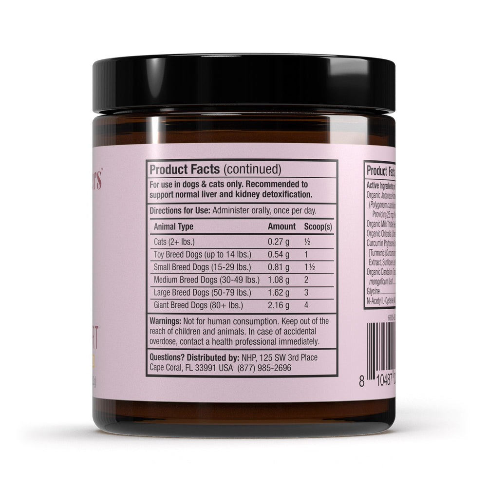 Dr Mercola Bark et Whiskers Detox Support, emballage soigné et pratique pour l’usage quotidien.