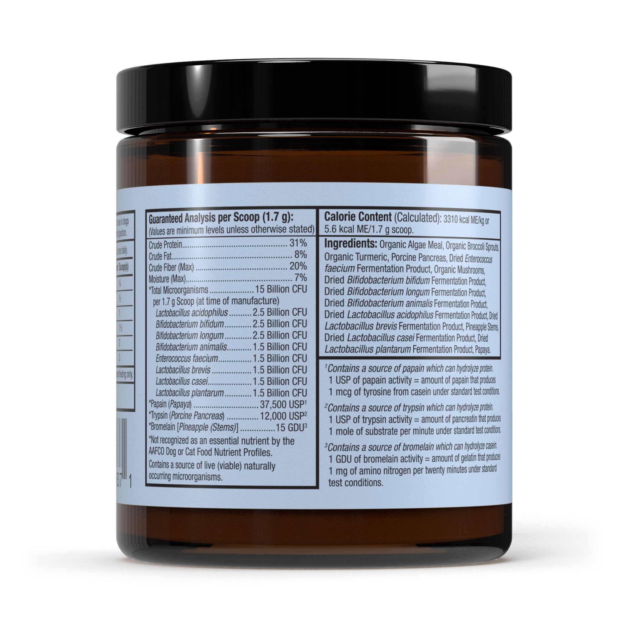 Dr. Mercola Bark & Whiskers bouteille montrant probiotiques et enzymes pour animaux