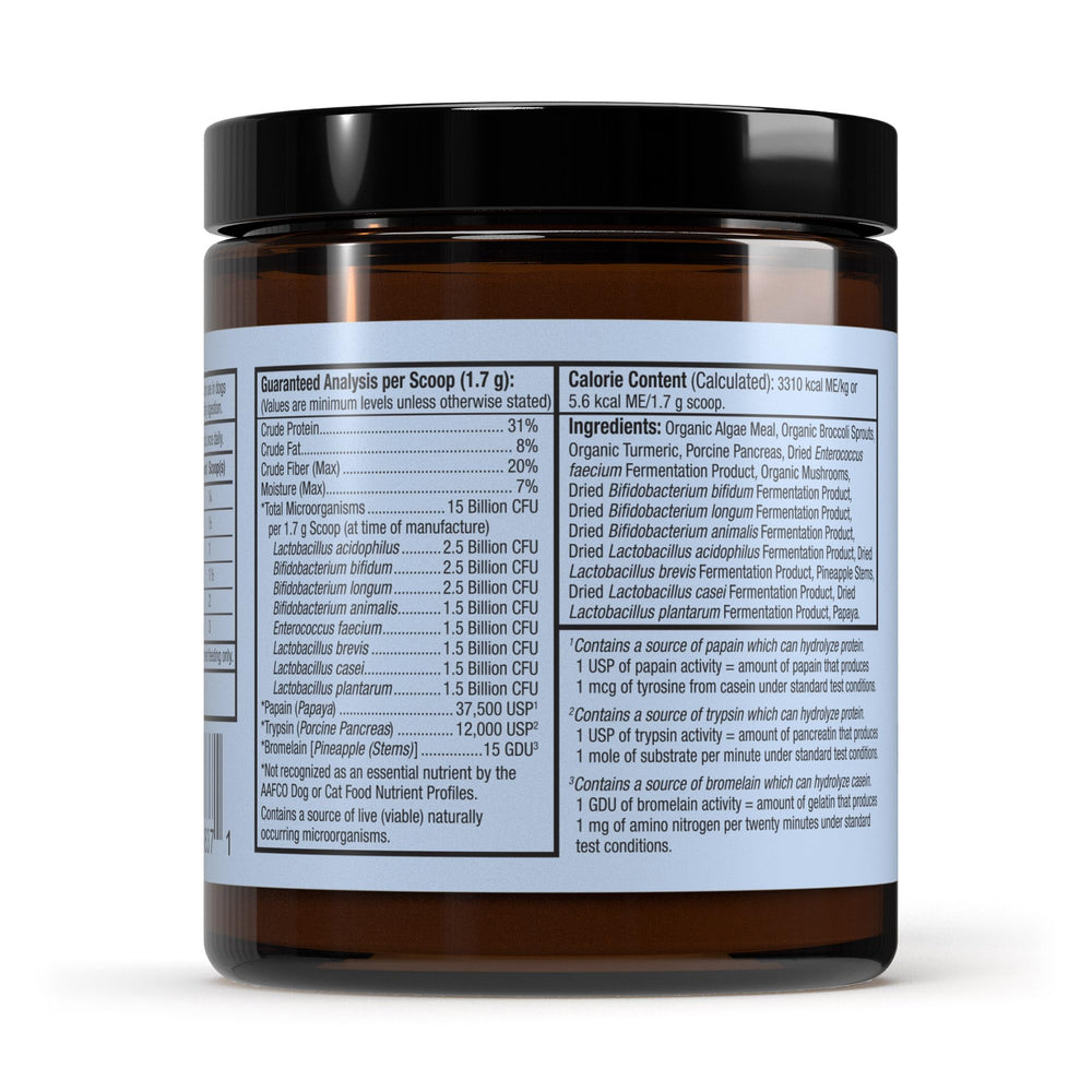 Dr. Mercola Bark & Whiskers bouteille montrant probiotiques et enzymes pour animaux