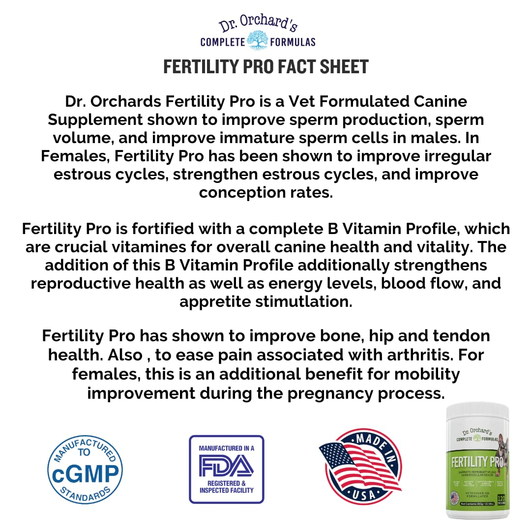 Dr. Orchards Fertility Pro — étiquette : emballage clair facilitant les dosages sûrs
