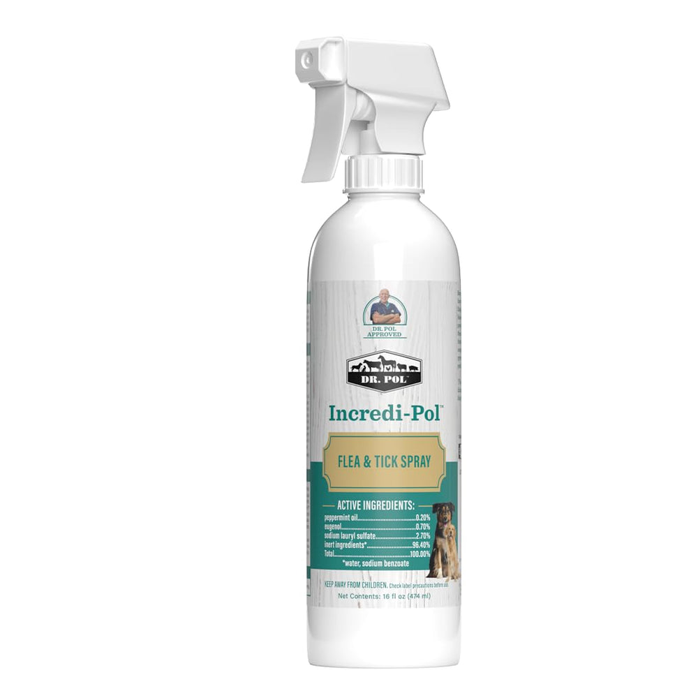 Dr. Pol Incredi-Pol : bouteille spray anti-puces et tiques pour chien.