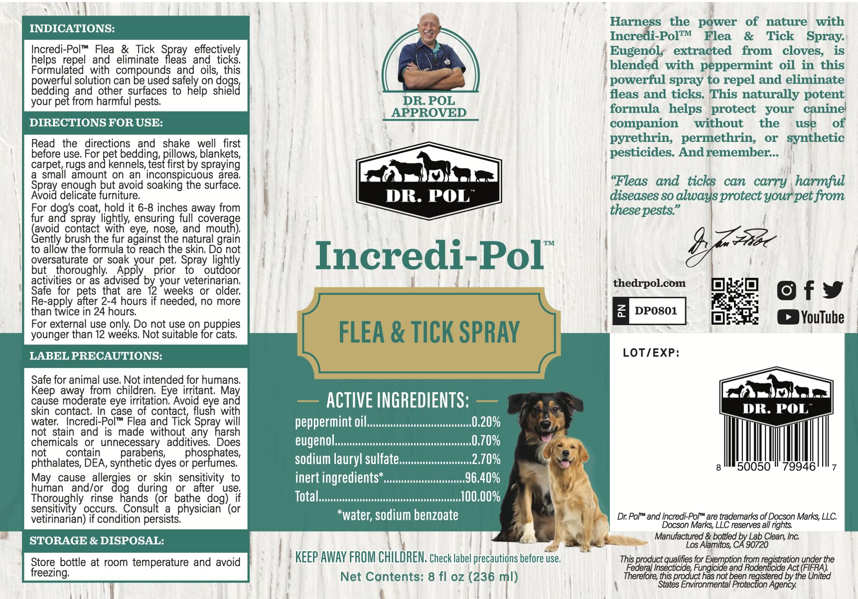 Dr. Pol Incredi-Pol : emballage clair et informations utiles.
