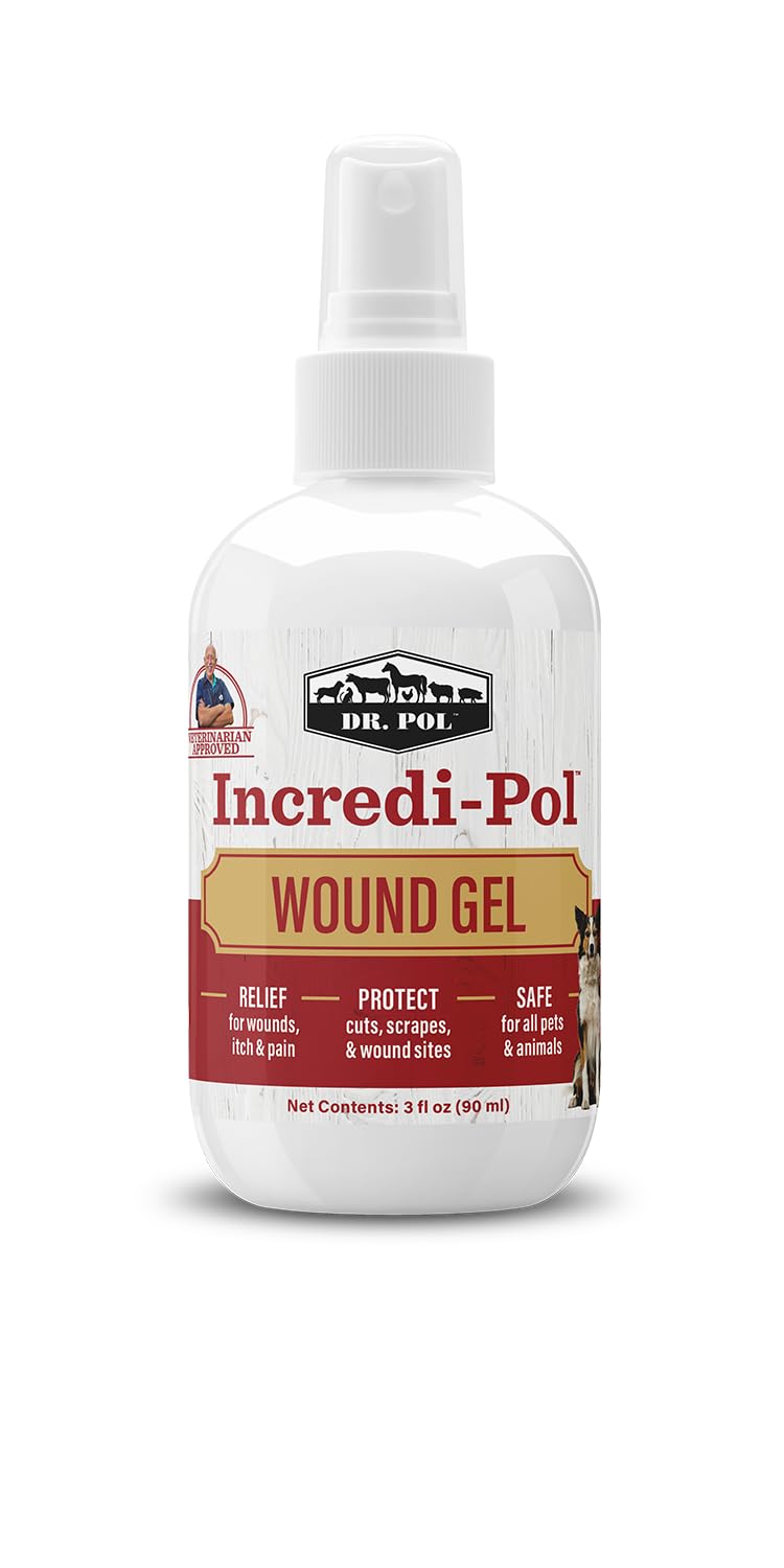 Gel de plaie Dr. Pol en spray, application rapide et pratique sur les zones sensibles.