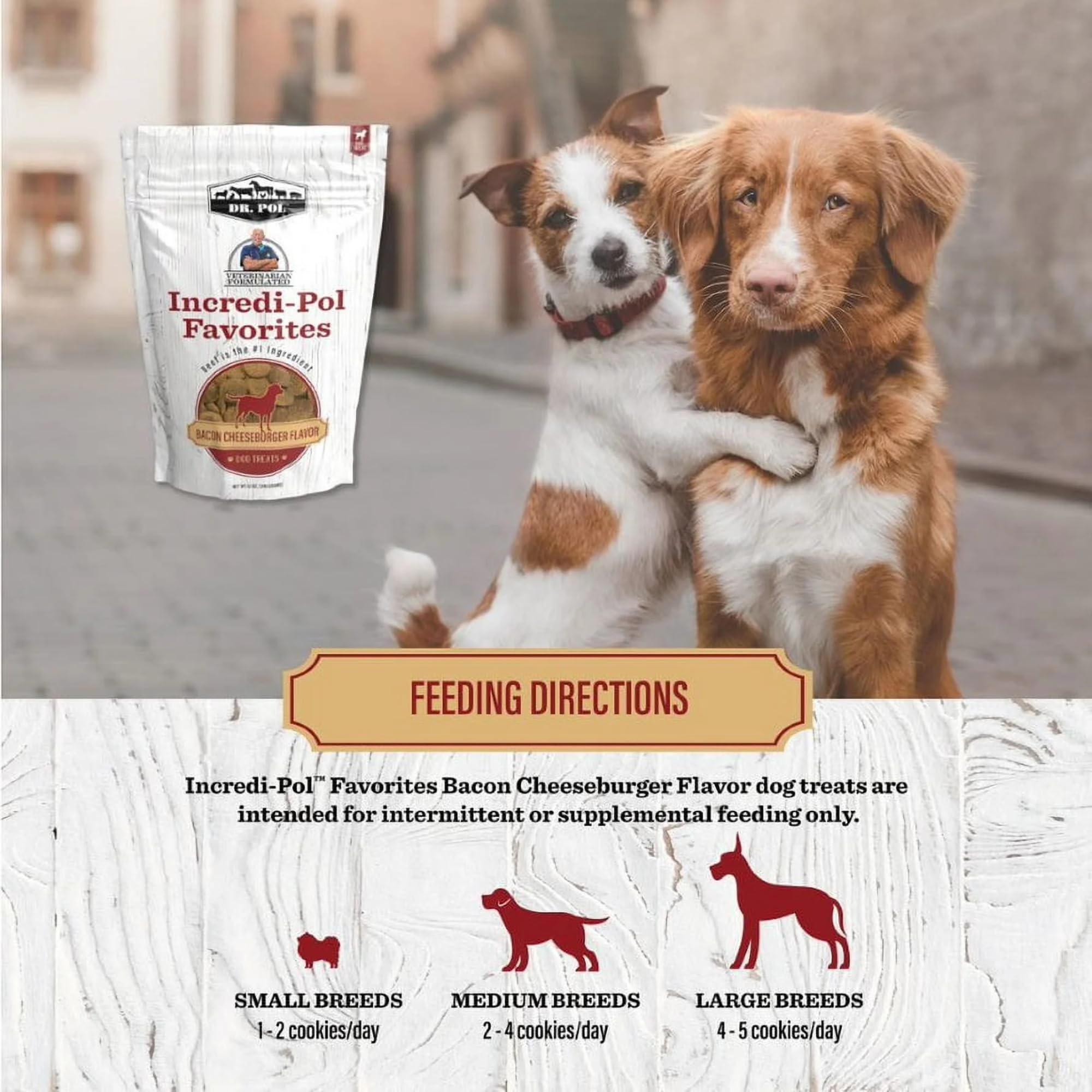 Ingrédients américains: boeuf, riz et fromage pour chiens.
