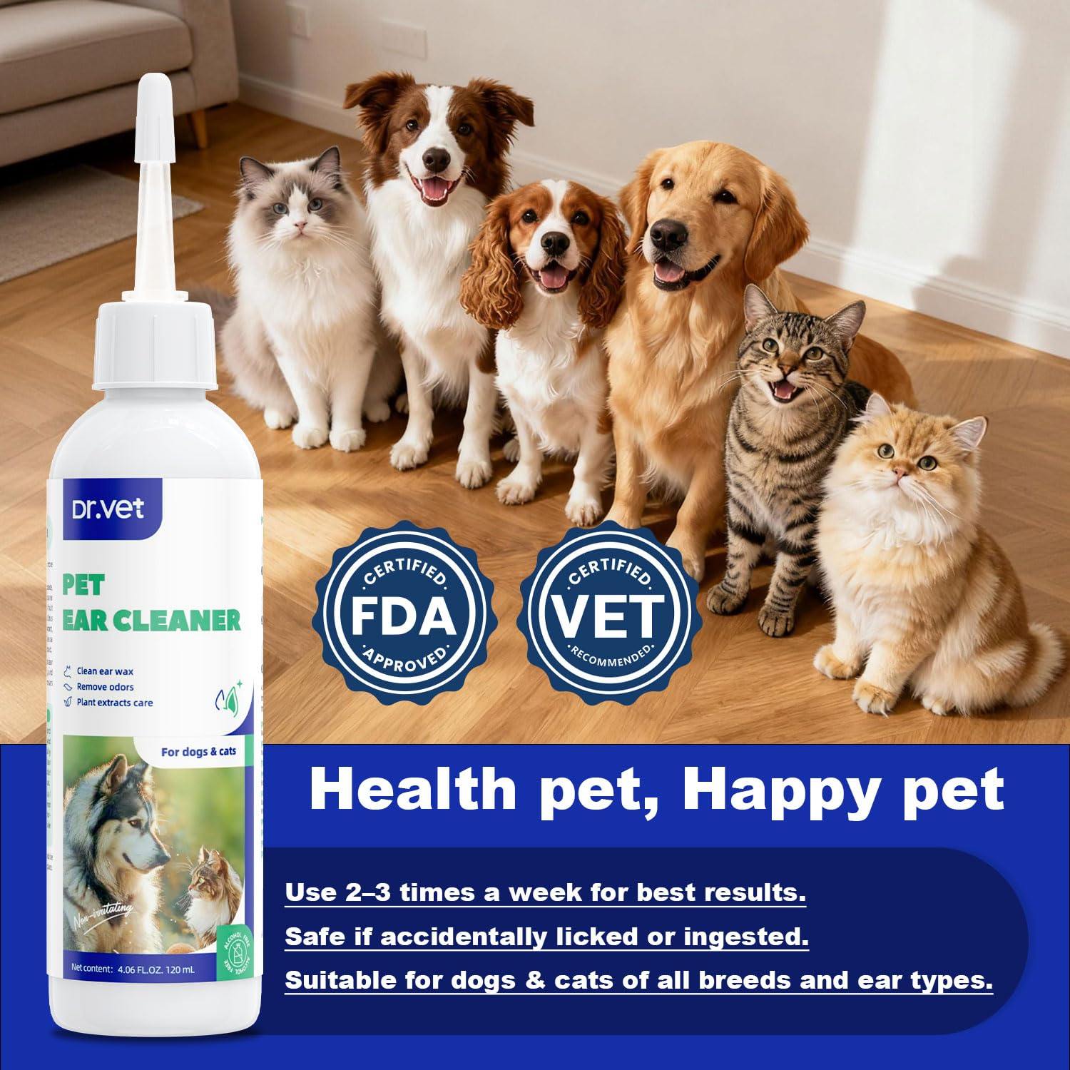 Dr Vet formule sans alcool et parabènes: douceur pour oreilles délicates.