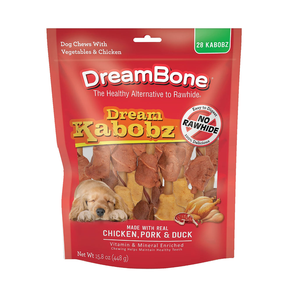 DreamBone Dream Kabobz emballage 28 pièces, friandise sans cuir pratique pour chiens.