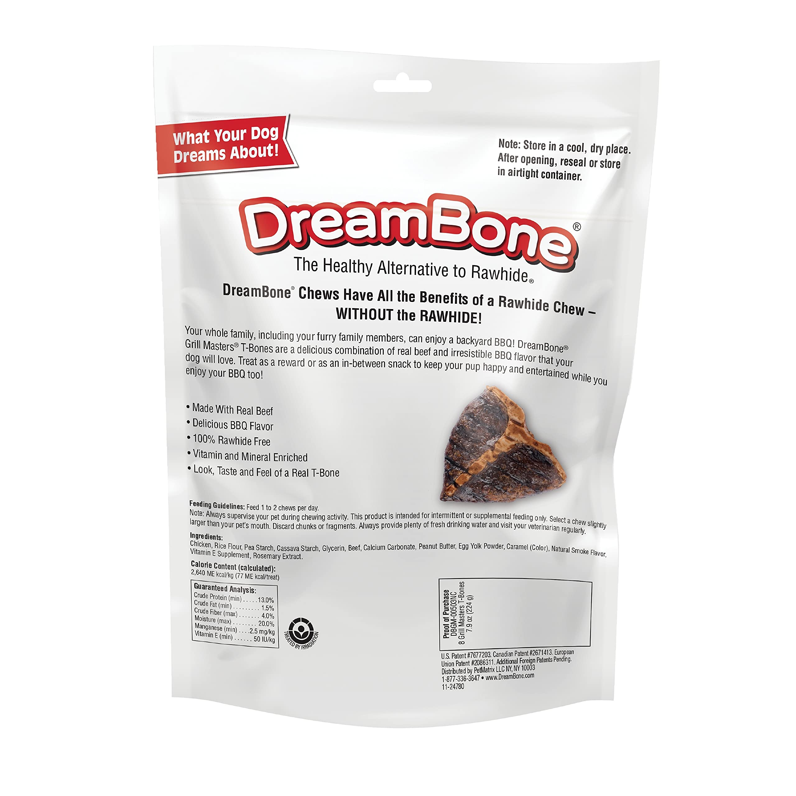 Goût barbecue boeuf DreamBone Grill Masters T-Bones, texture naturelle à mâcher pour chiens