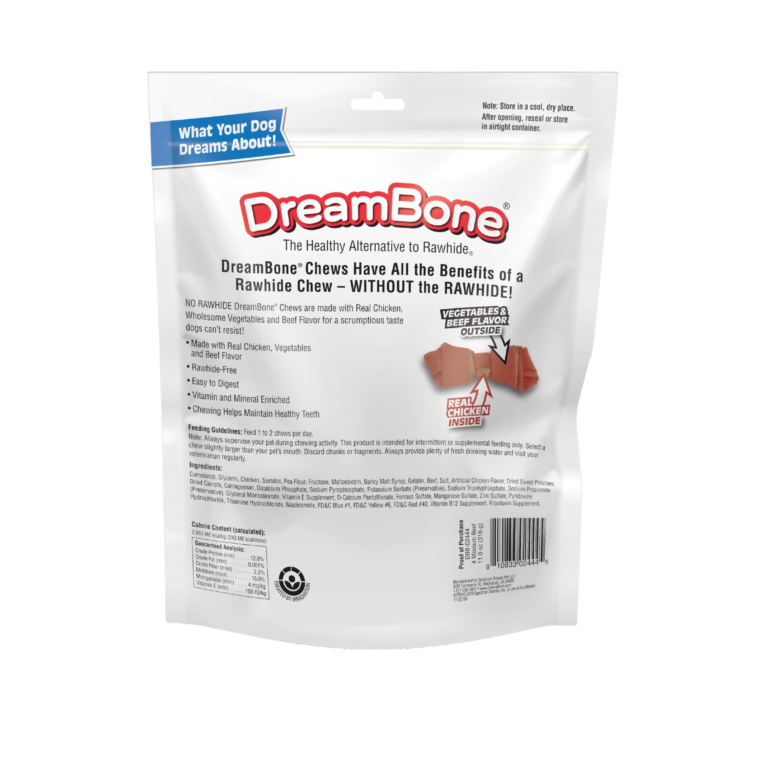 DreamBone ingrédients: poulet réel et légumes, goût savoureux et nutritif.