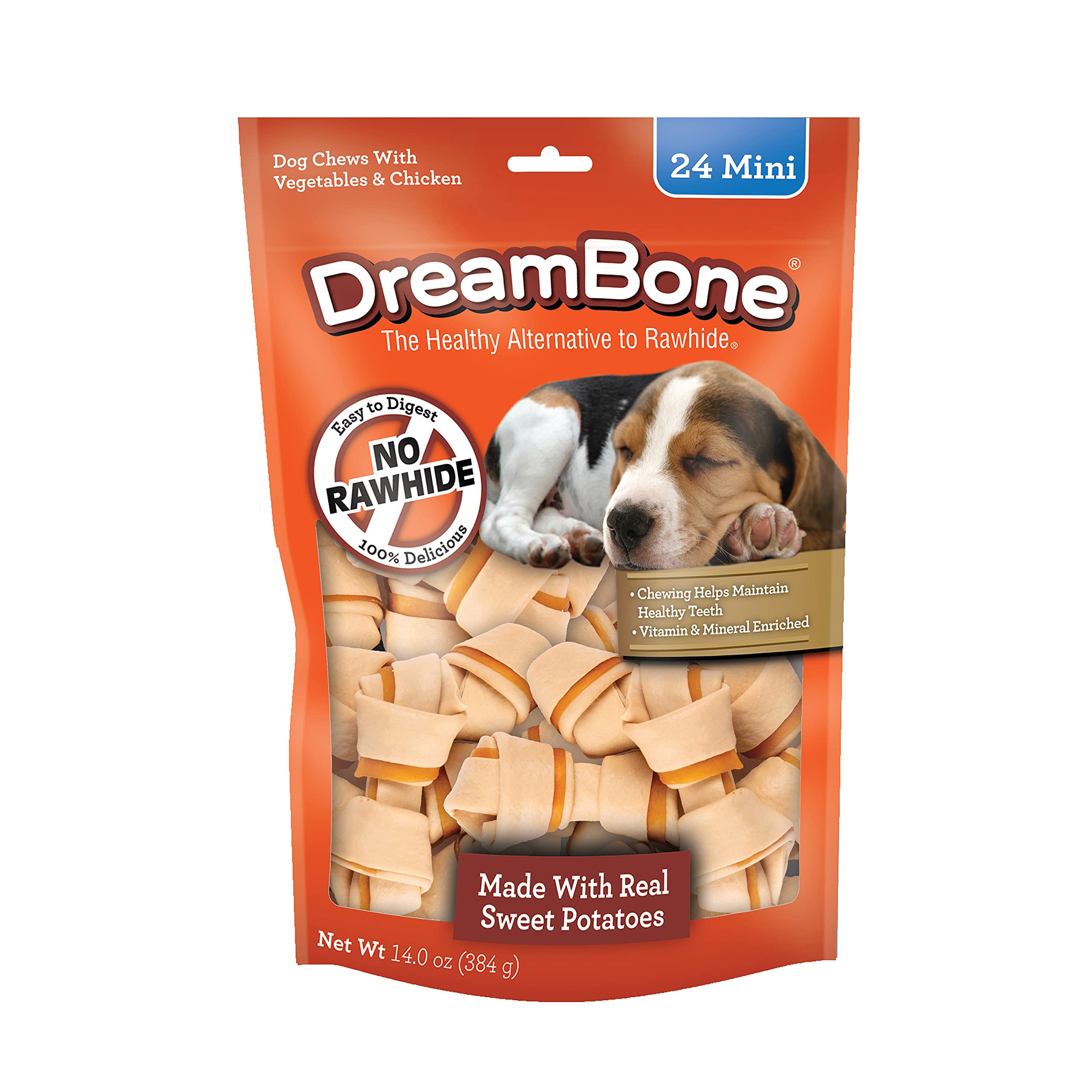 DreamBone Mini croquettes patate douce, récompense sans cuir pour chiens de petite taille.