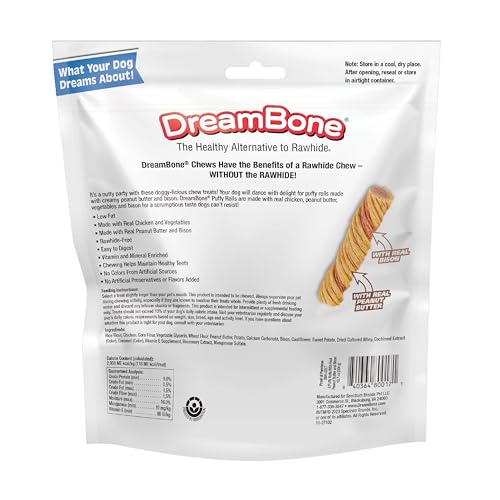 DreamBone Puffy Rolls gros plan friandises savoureuses pour chiens.