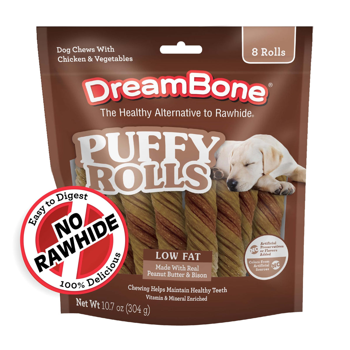 DreamBone Puffy Rolls pack : friandises sans cuir adaptées à l'entraînement.
