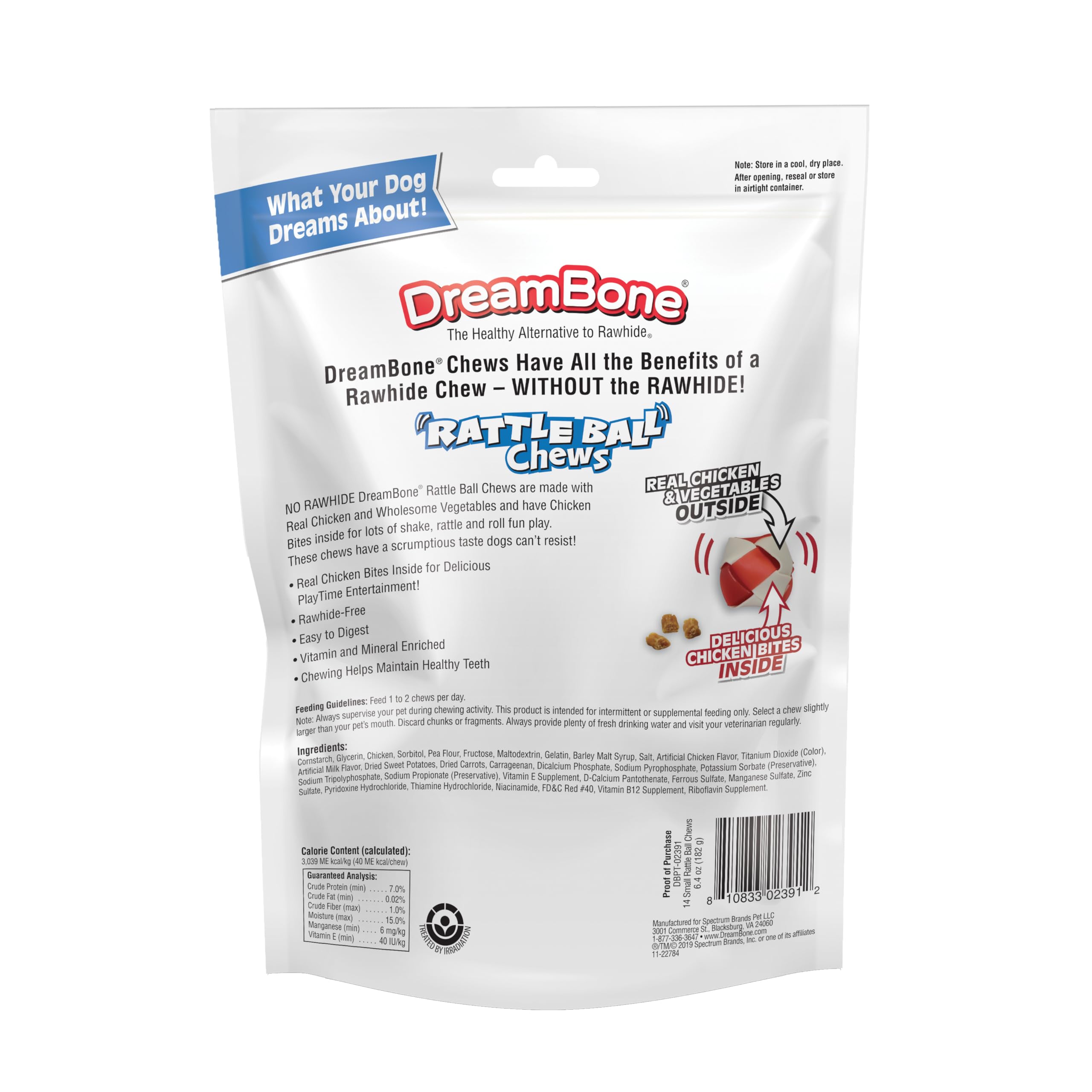 DreamBone RattleBall tranches poulet dedans, friandise surprenante pour chien.