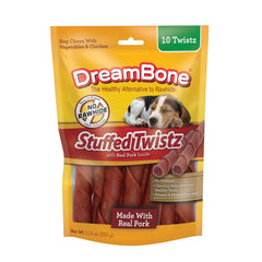 DreamBone Stuffed Twistz emballage sans rawhide, pratique à ranger.