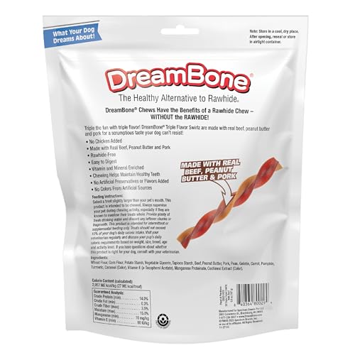 DreamBone Triple Flavor Swirlz boeuf-cacahuète-porc — friandises savoureuses sans poulet.