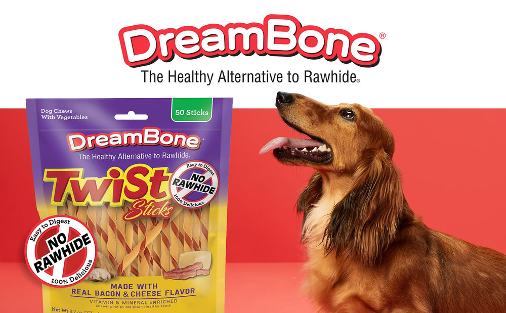 DreamBone Twist Sticks forme torsadee 50 boucles, friandise ludique et savoureuse.