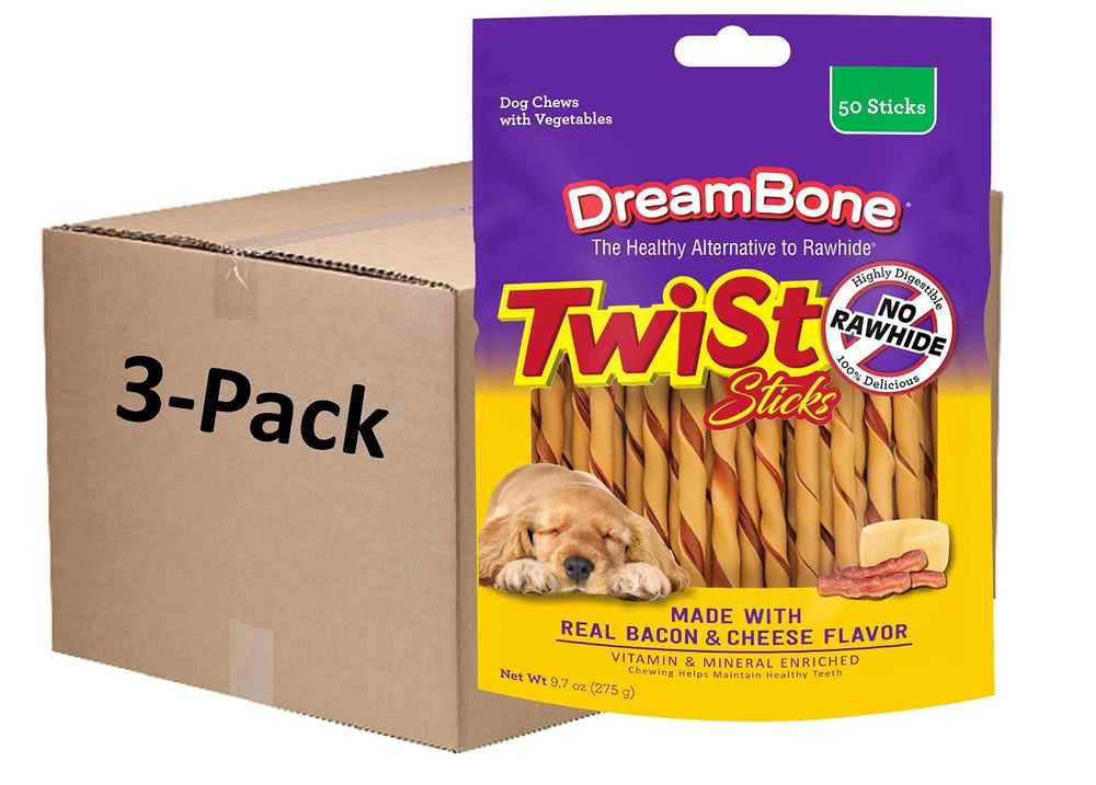 DreamBone Twist Sticks gout bacon-fromage, stimule la mastication et occupe votre chien.