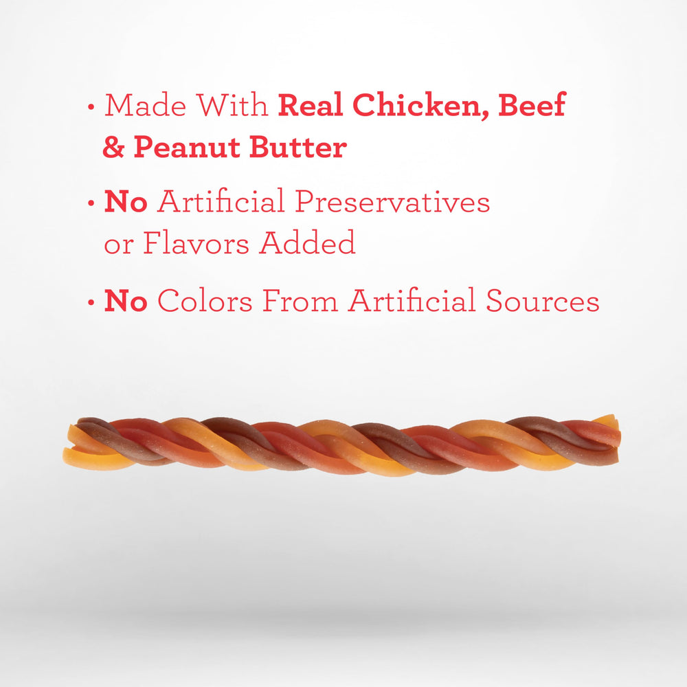 Saveurs légumes-poulet DreamBone Twisties, goût réel apprécié par les chiens.