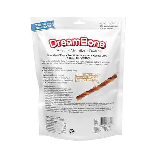 Texture moelleuse de DreamBone Twisties triple saveurs, morceaux attirants pour mâcher.