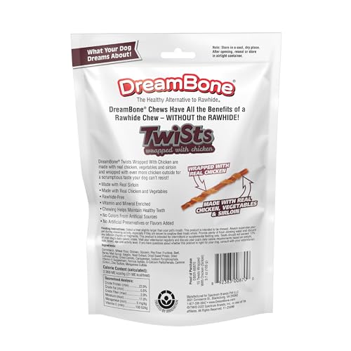 DreamBone Twists ingrédients poulet légumes, friandise naturelle et digeste.
