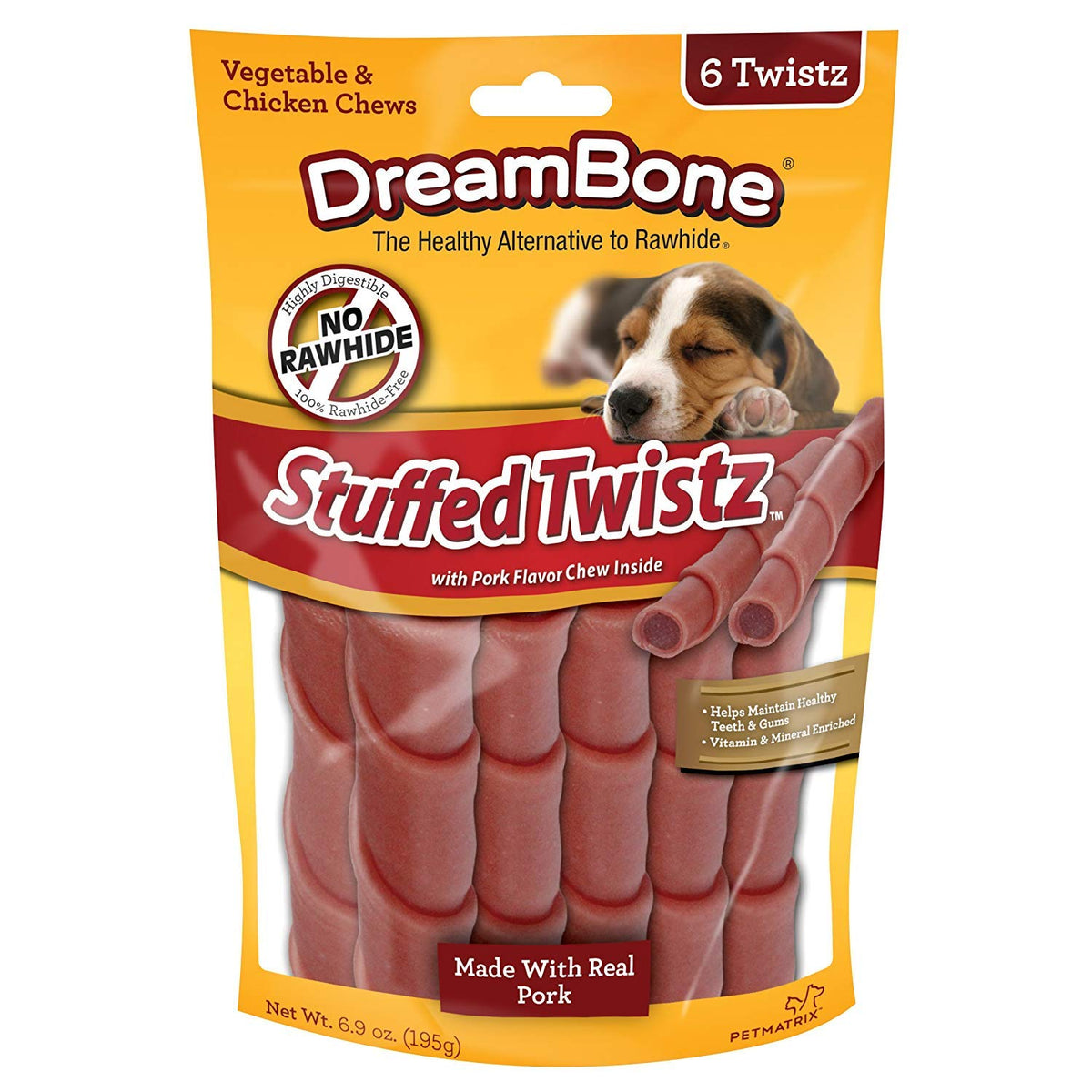 DreamBone Twistz emballage montrant le snack sans peau pour une mastication saine et agréable