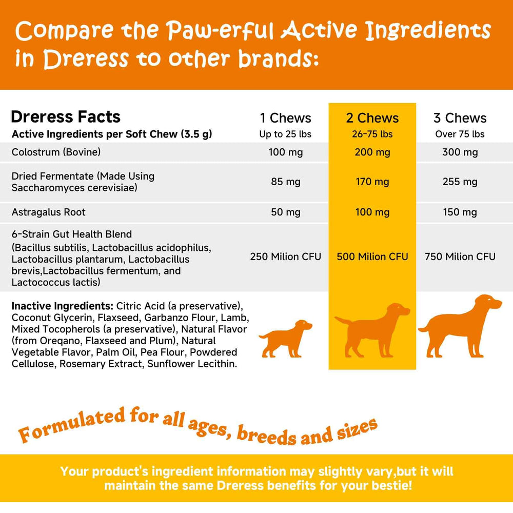 Dreress friandises probiotiques chiens ingrédients naturels soutenant la digestion