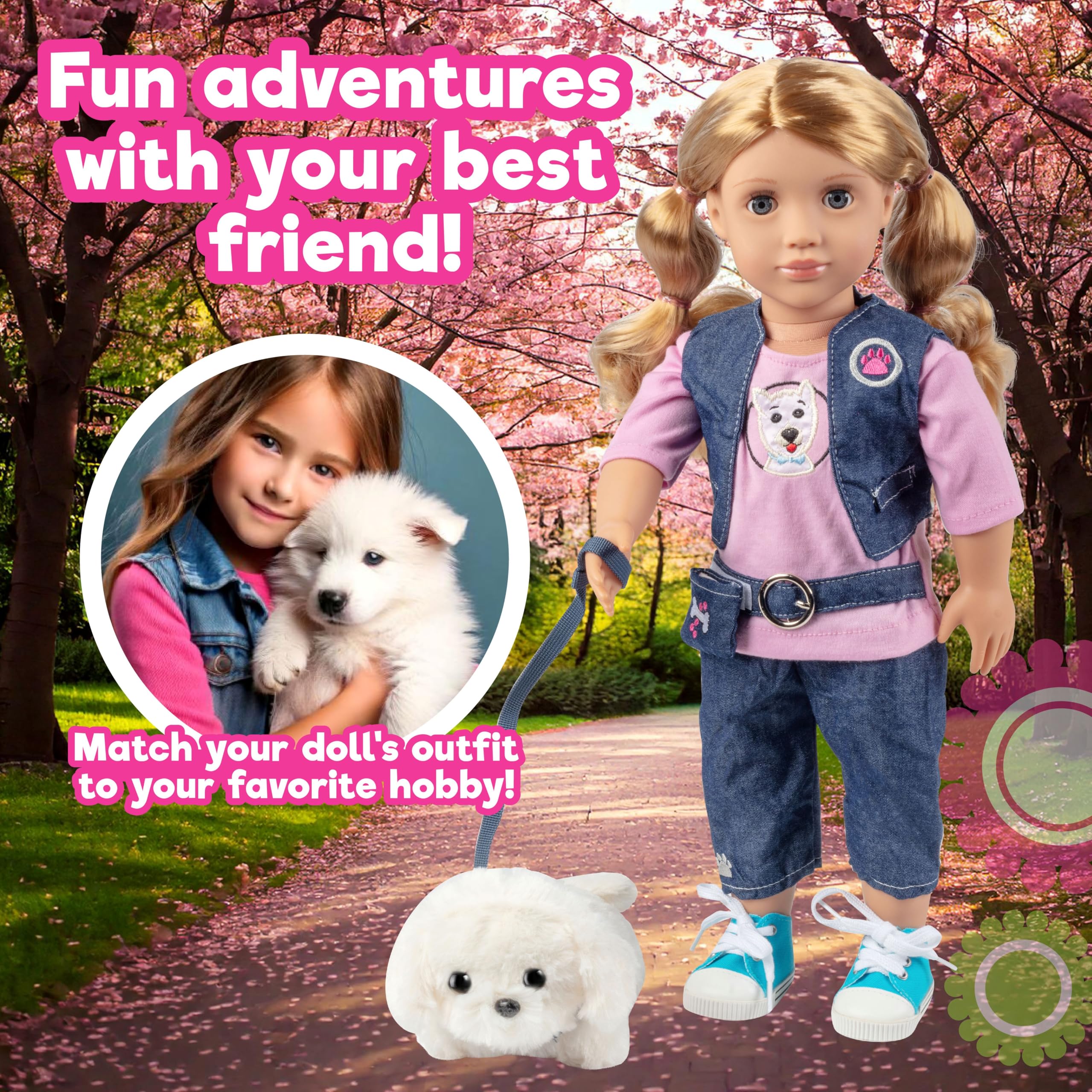 Dress Along Dolly – chiot peluche et laisse pour jeux imaginatifs avec poupée.