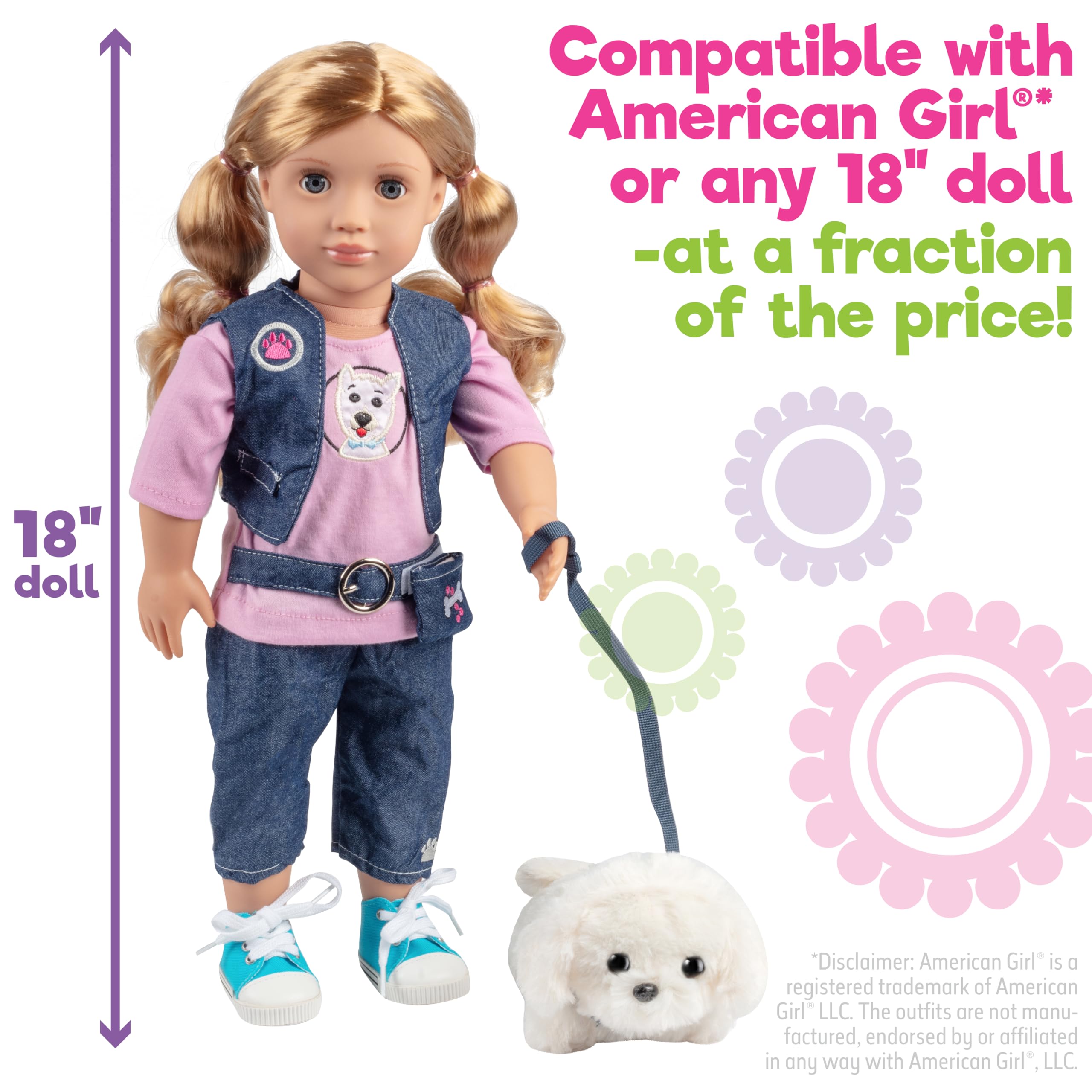 Dress Along Dolly – pantalon pour poupée 18 pouces, couleur et coupe réalistes.