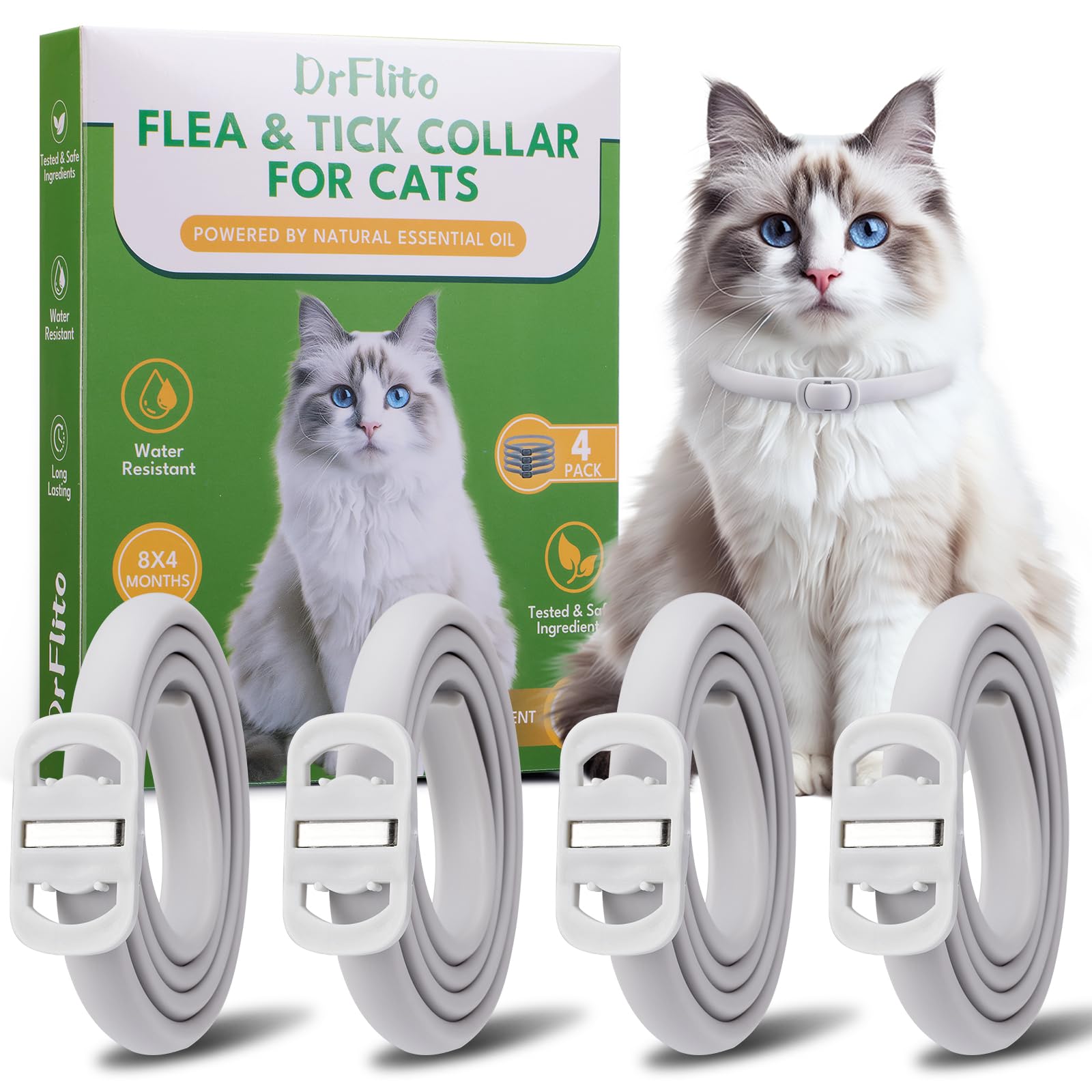 Collier DrFlito pour chat offrant protection jusqu’à huit mois.