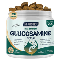 DRFOSTER Glucosamine pour chiens – bouchées en bocal, texture tendre et goût poulet.