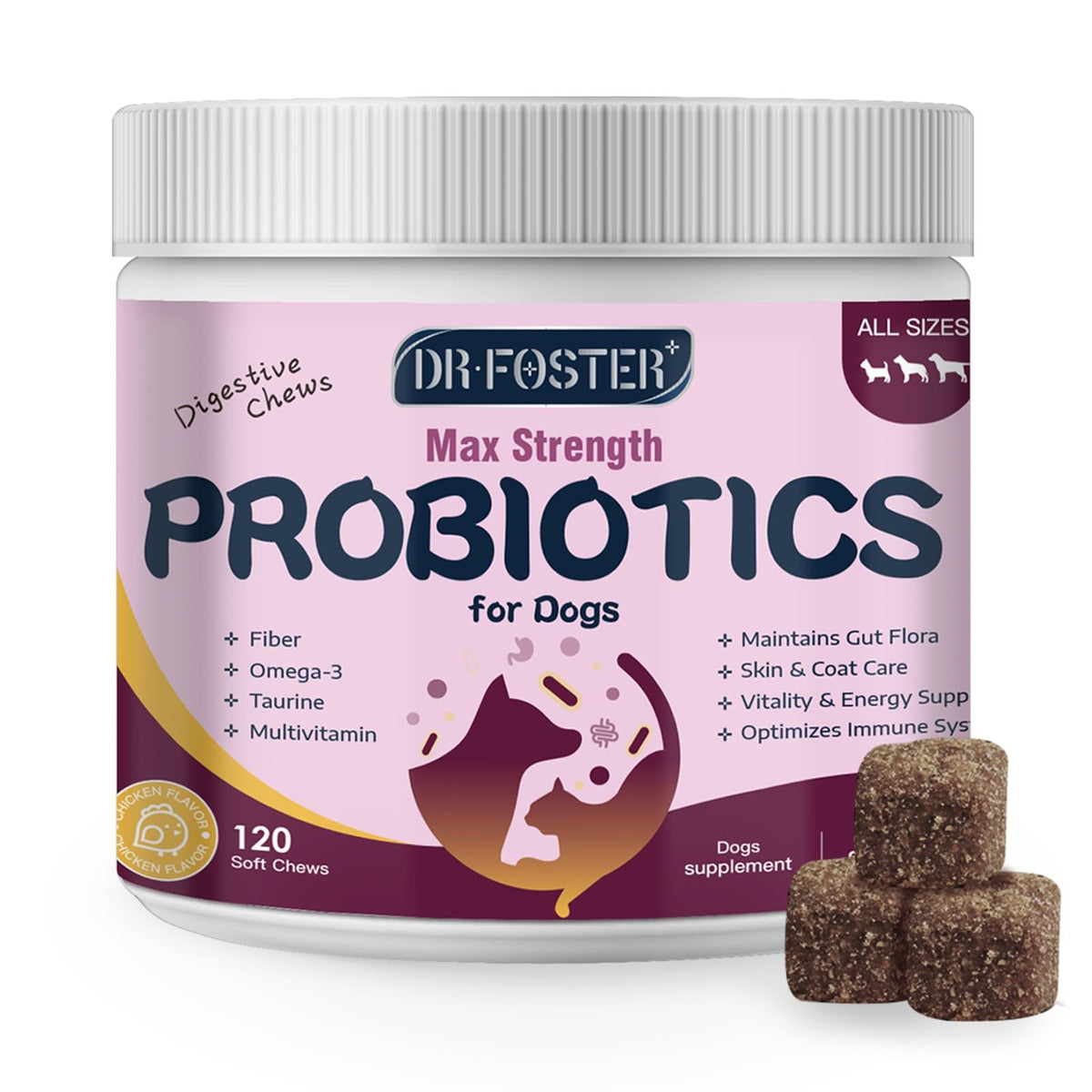 DRFOSTER bouchées probiotiques chien, soutien digestion potentiel.
