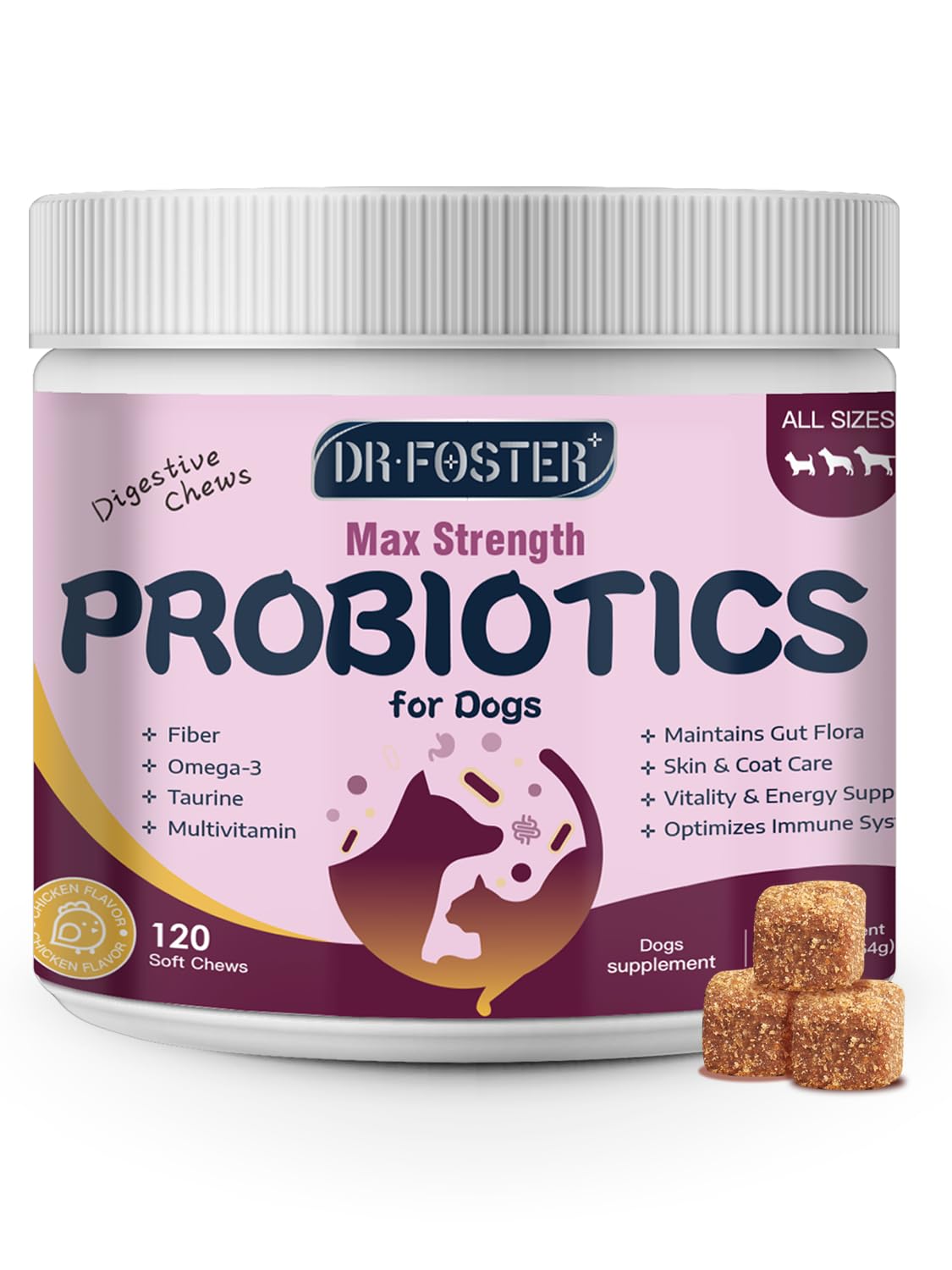 DRFOSTER Probiotiques chiens – équilibre-digestion, soutien digestif quotidien.